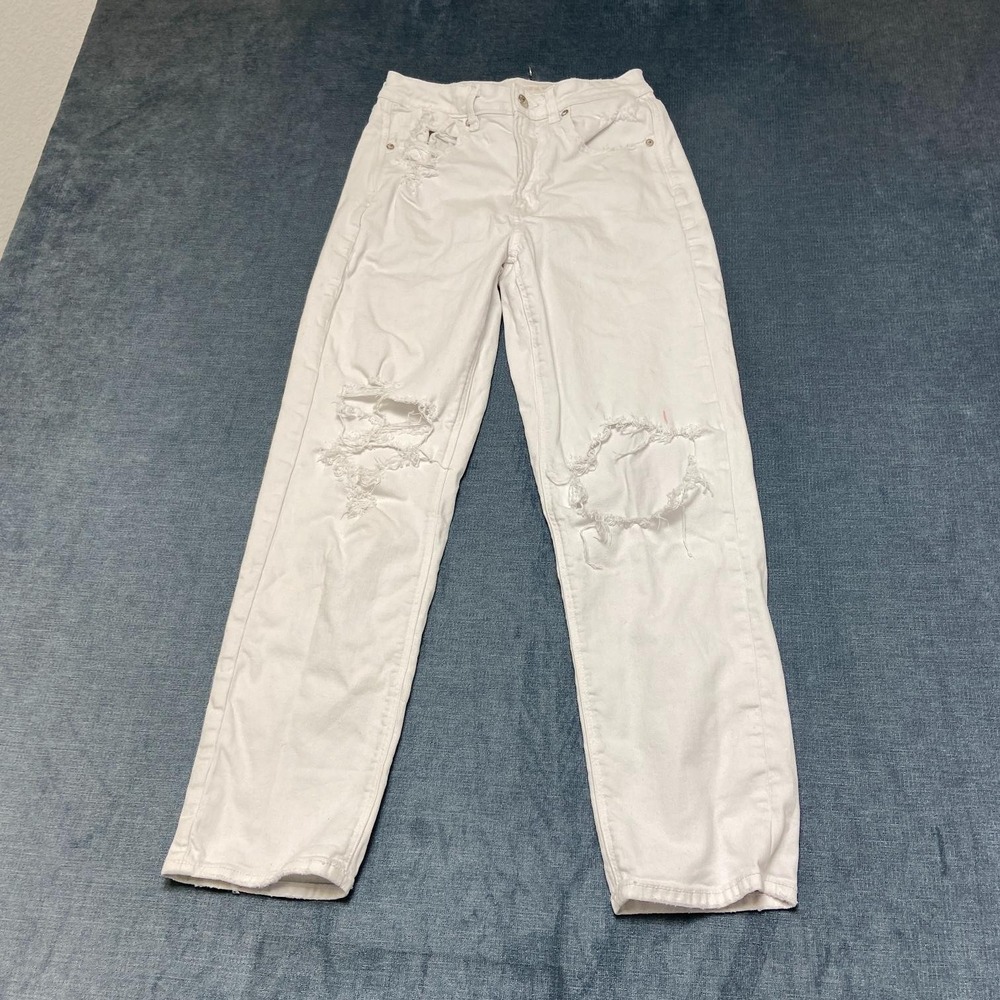 American Eagle Outfitters Jeans Womens 6 26x26 White Stretch Mid Rise Distressed